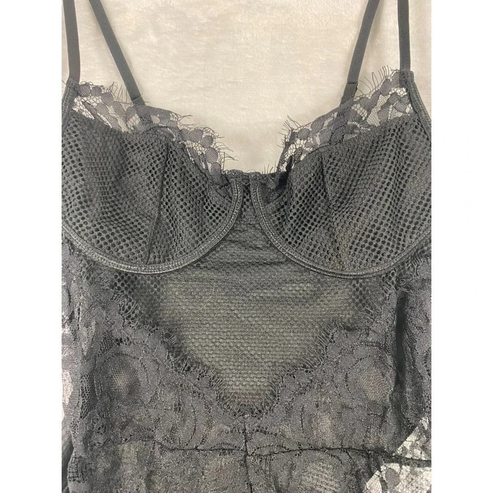 NWOT Kaei & Shi Bodysuit Lace Sz M Black Mesh Goth Romantic Boudoir Date Night